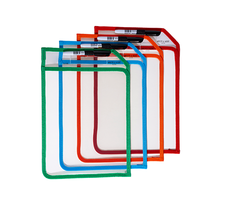 Reusable PET Transparent Dry Erase Pockets | L-Shaped Opening | Dual-Sided Writing |MFO-8052