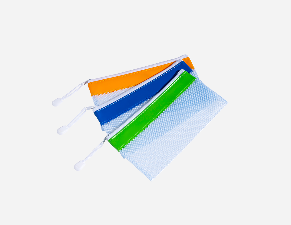A4 PVC Mesh Zip Bag with Colored Strip - MFO-8155