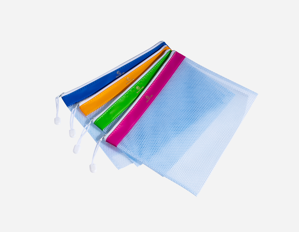 A4 PVC Mesh Zip Bag with Colored Strip - MFO-8155