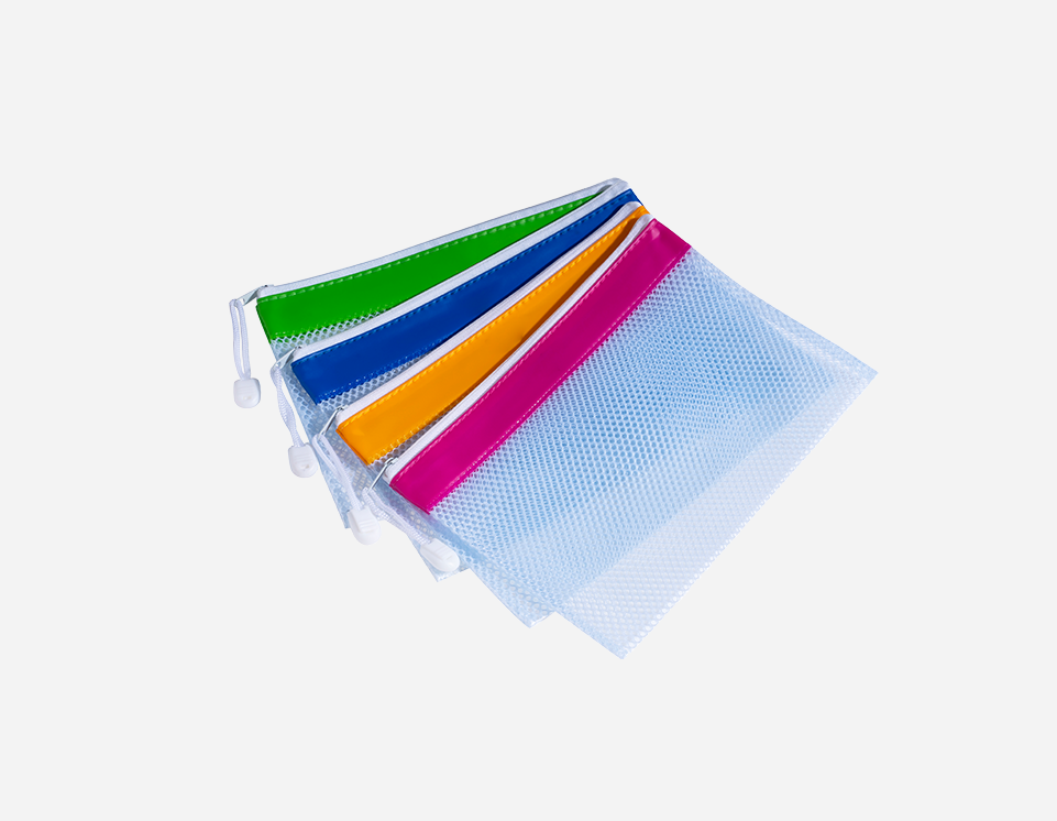A4 PVC Mesh Zip Bag with Colored Strip - MFO-8155