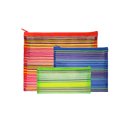Colored Stripe Nylon Mesh Zipper Bag - MFO-8279