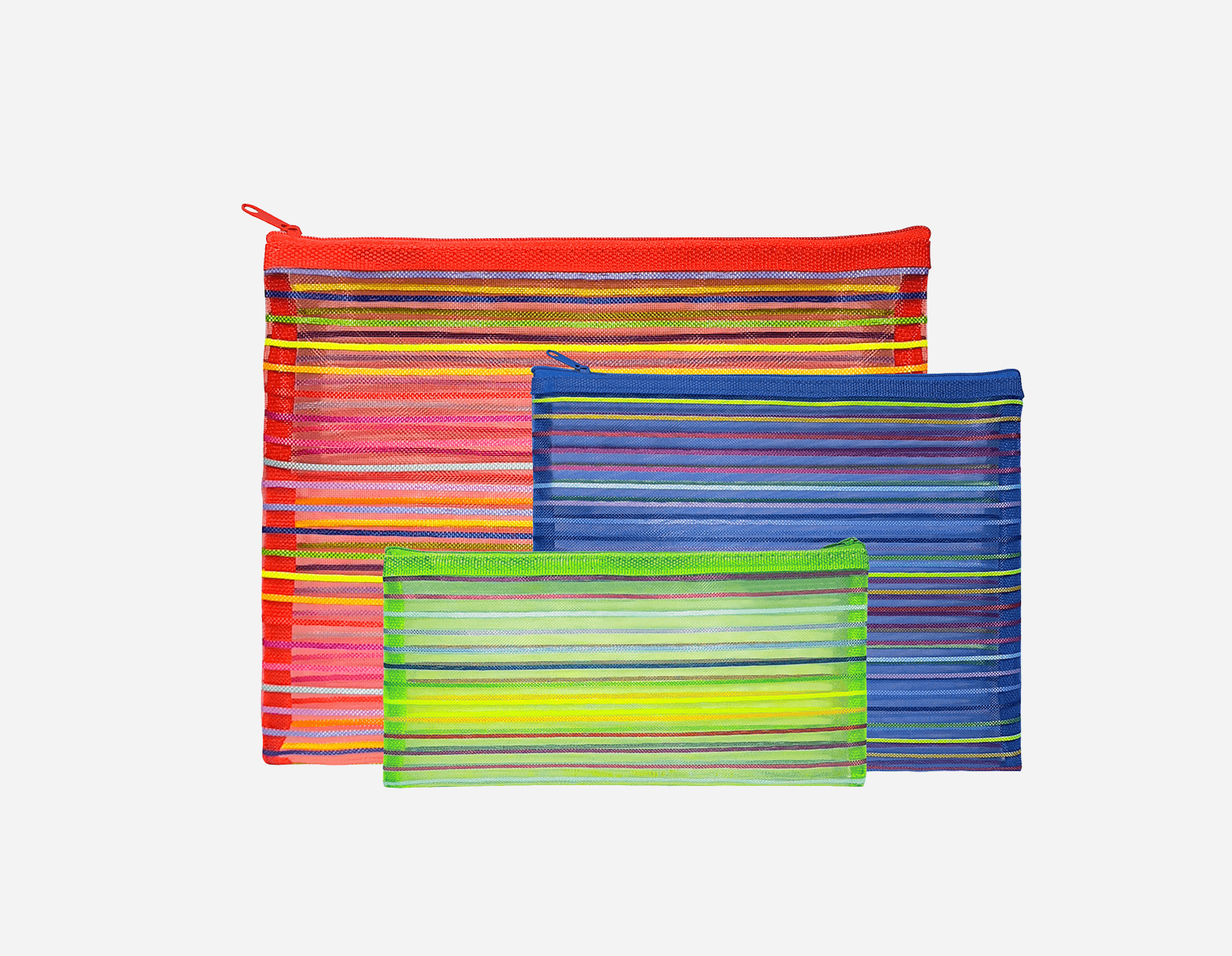 Colored Stripe Nylon Mesh Zipper Bag - MFO-8279