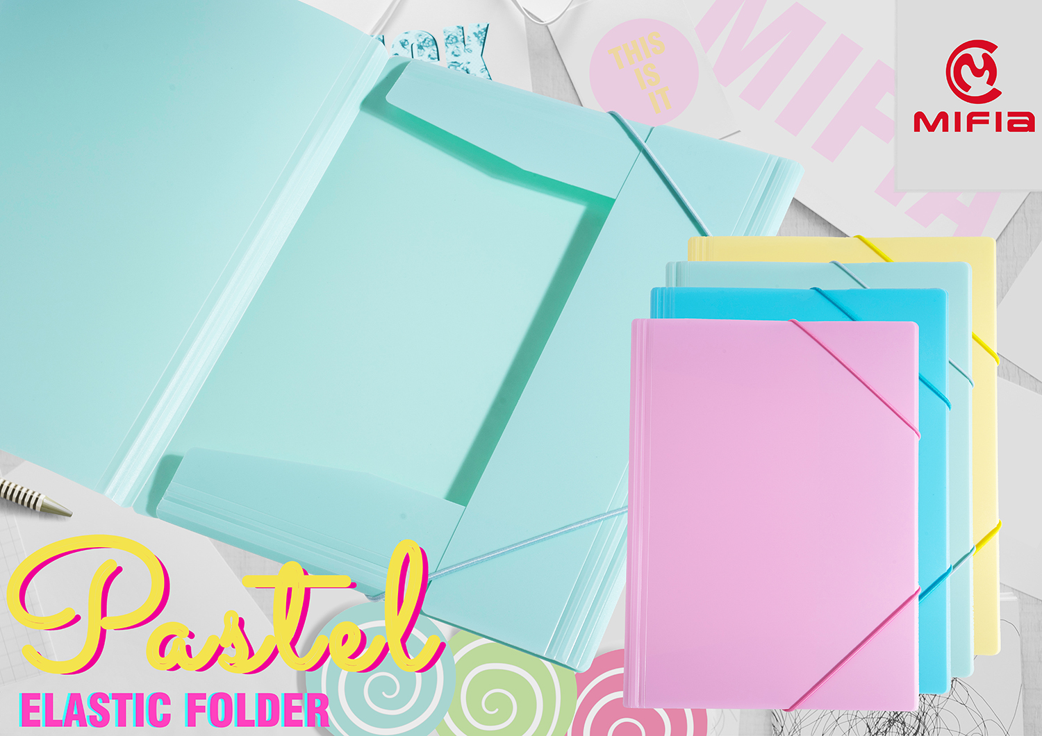 PP Pastel Elastic Folder – 3 Flap Document Organizer with Soft Color Tones  P-MFO-031 -detail