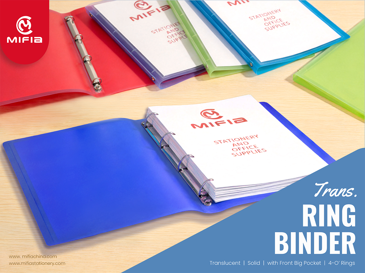 Translucent PP 4-Ring Binder with Front Pocket   MFO-1116 (1)