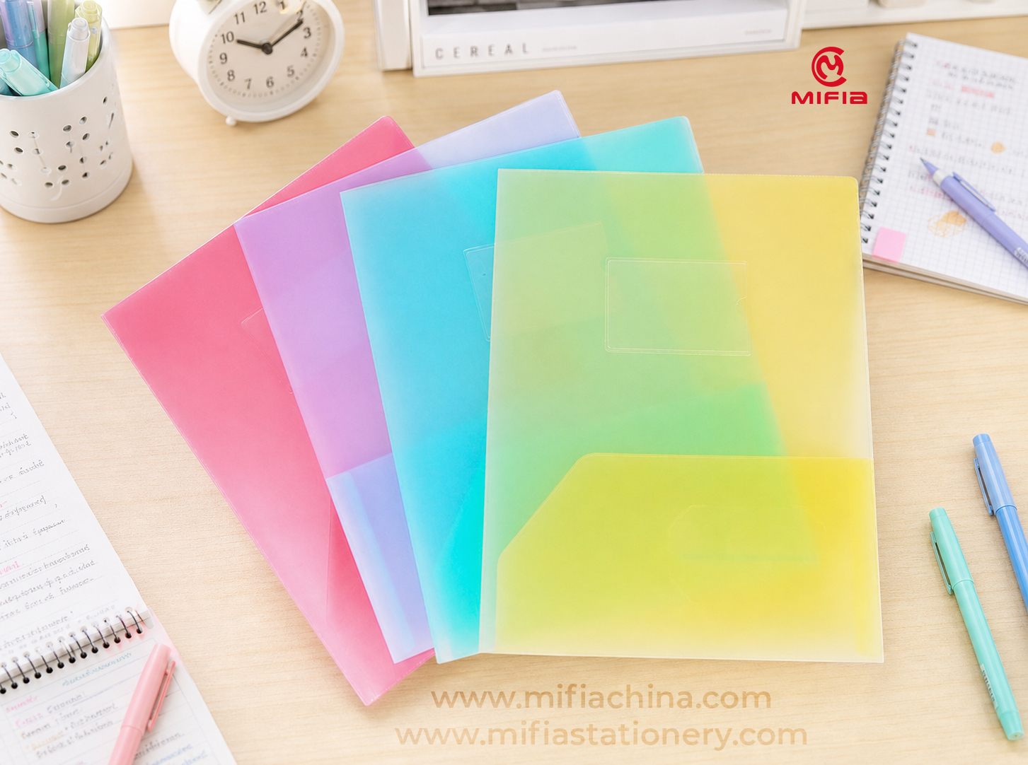 Translucent PP Two-Pocket Folder with Name Card Slot -MFO-054